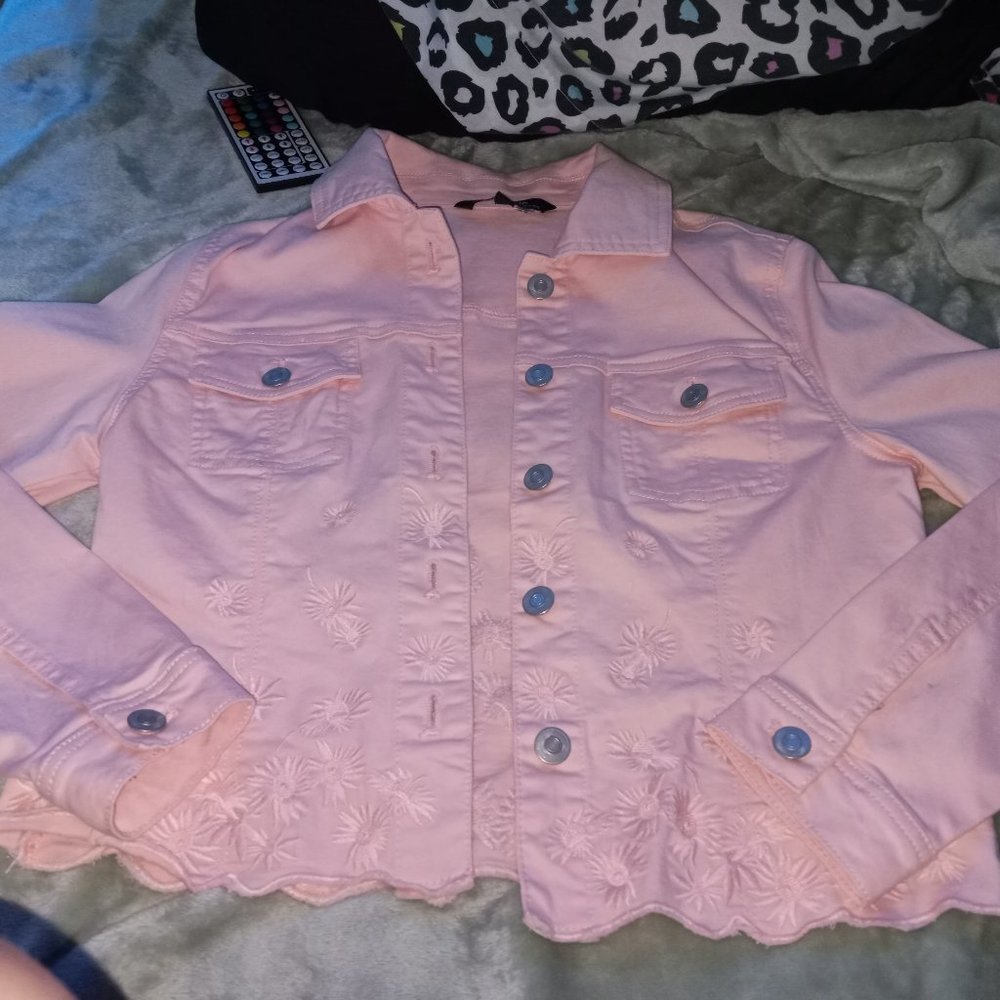 Pink floral jean jacket for girls